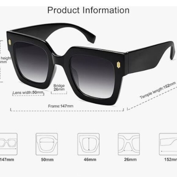 Vintage Oversized Square Sunglasses Luxury Big UV400  display picture 1